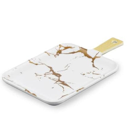 Planche de service rectangulaire en mélamine aspect marbre blanc-doré