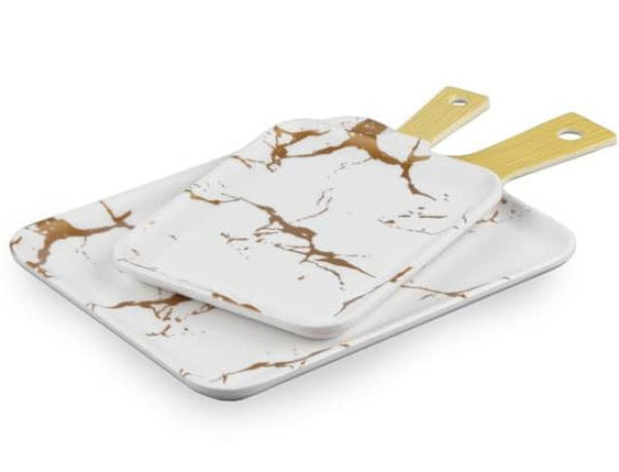 Planche de service rectangulaire en mélamine aspect marbre blanc-doré