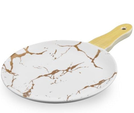 Plateaux de service en mélamine aspect marbre blanc-or