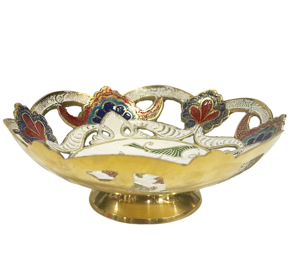 Messingschale, bemalt, weiß, Ø 18 cm