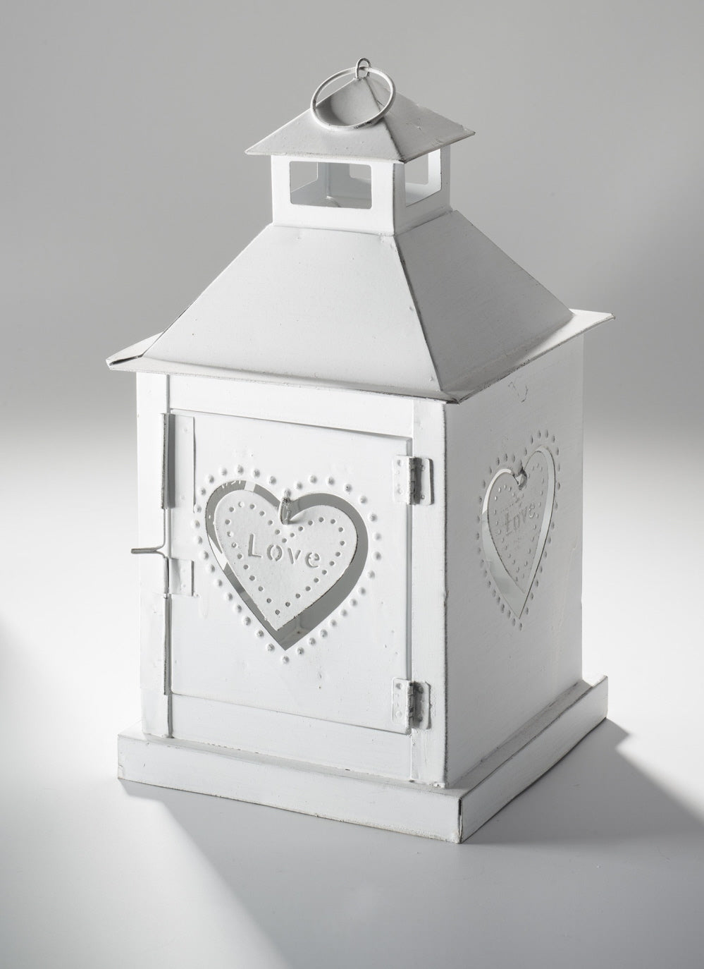 White finished metal heart-shaped lantern