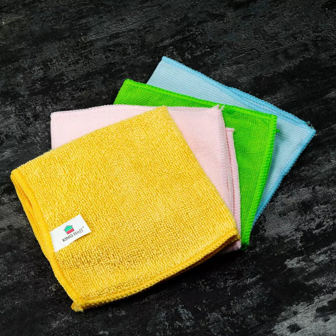 Kinghoff KH2115 Microfiber Cloth Set - 4-Piece Color-Coded Cloths (32 x 32 cm) for Furniture, Glass, Kitchen, and More