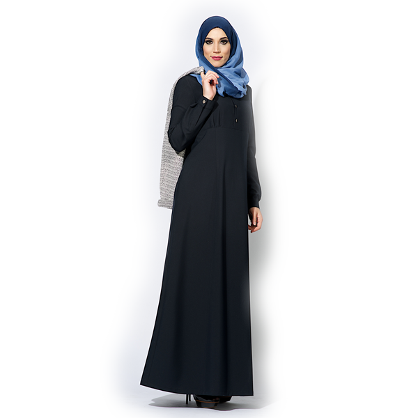 Abaya dark navy – donkerblauwe abaya met kraag en ceintuur, slank model – foto 4