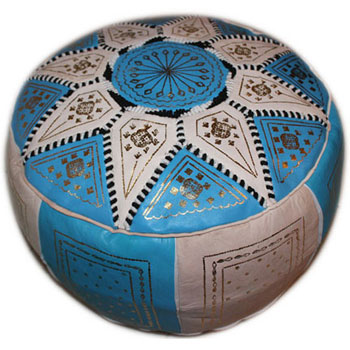 Pouf marocain blanc/turquoise