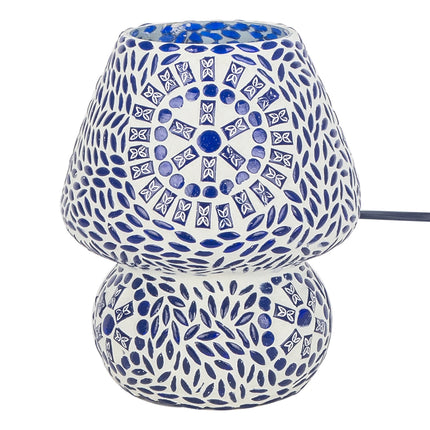 Lampe de table champignon mosaïque bleue