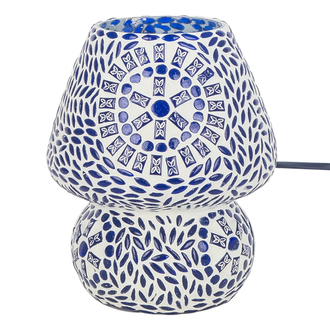 Lampe de table champignon mosaïque bleue