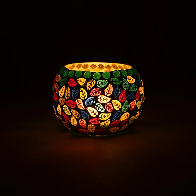 Photophore mosaïque feuilles