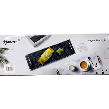 Plateau en marbre avec poignées argentées 30 x 10 cm noir