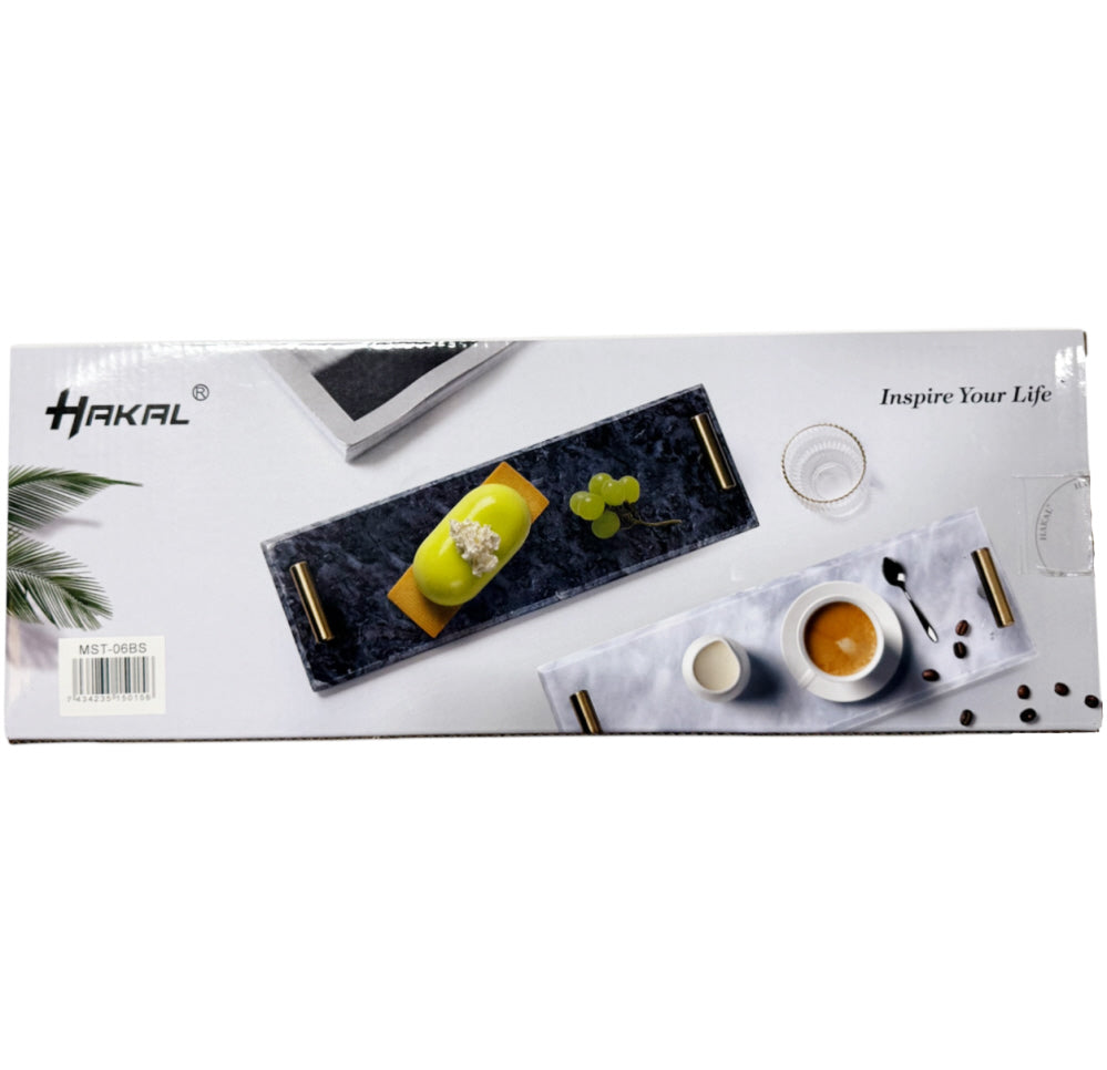 Marmeren dienblad met zilveren hendels 30 x 10 cm zwart