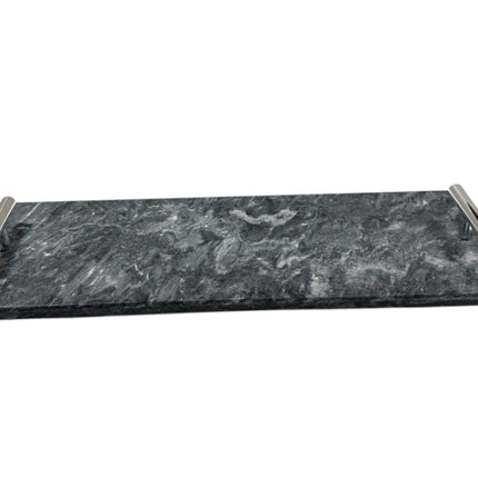 Plateau en marbre avec poignées argentées 30 x 10 cm noir