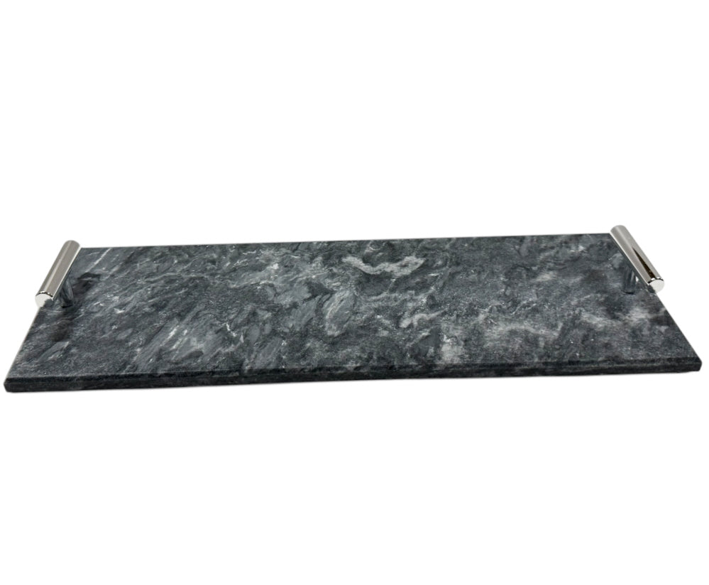Marmeren dienblad met zilveren hendels 30 x 10 cm zwart