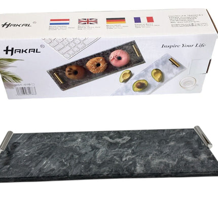 Plateau en marbre avec poignées argentées 40 x 14 cm noir