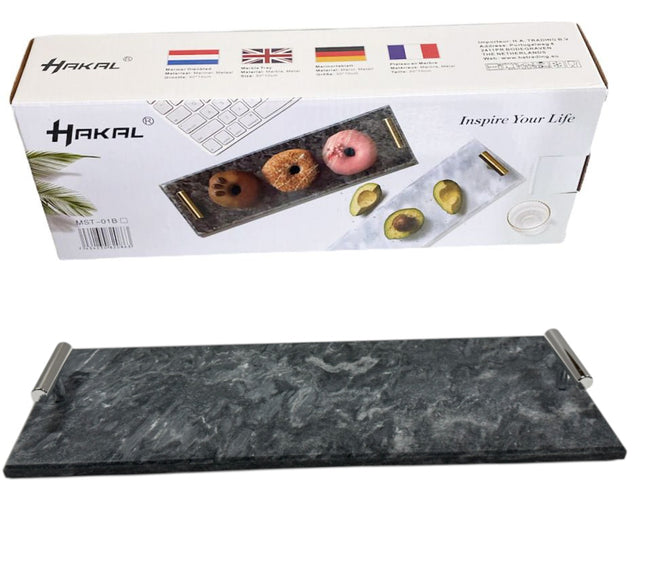 Plateau en marbre avec poignées argentées 30 x 10 cm noir