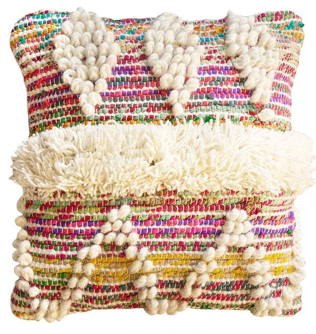 Housse de coussin en fil recyclé blanc/multicolore