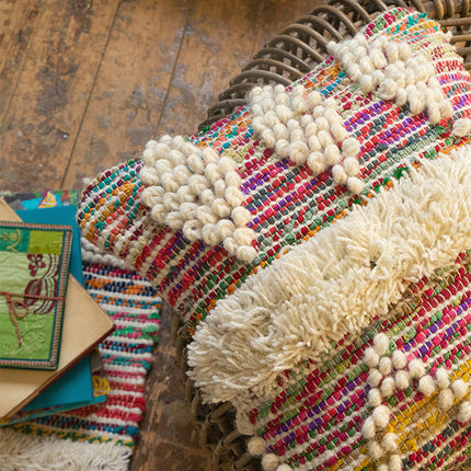 Housse de coussin en fil recyclé blanc/multicolore