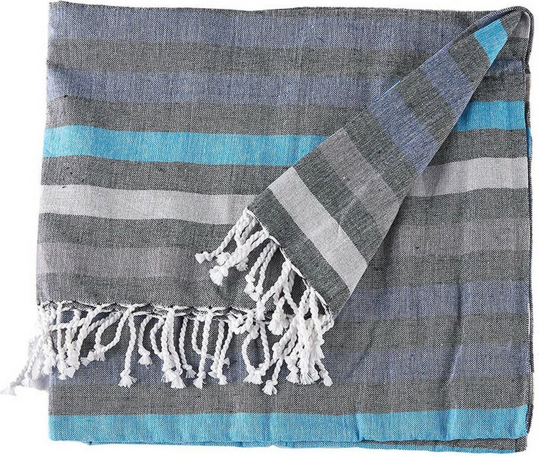 Multifunctionele sjaal met strepen, blauw – 100% katoen, 160 x 200 cm – foto 2