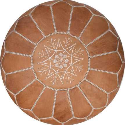 Pouf en cuir marocain fait main et élégant - Tan naturel