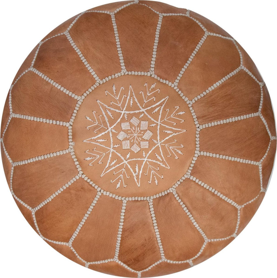 Handmade and stylish Moroccan Leather Pouf - Natural Tan