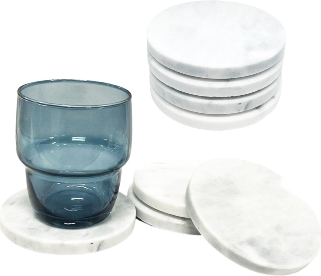 Marmeren onderzetters voor glazen – wit, rond, Ø 10 cm, 8 stuks – foto 2