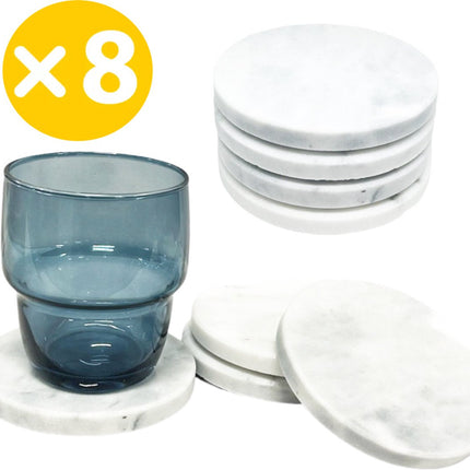 Set de 8 sous-verres ronds pour verres D10 cm Marbre blanc
