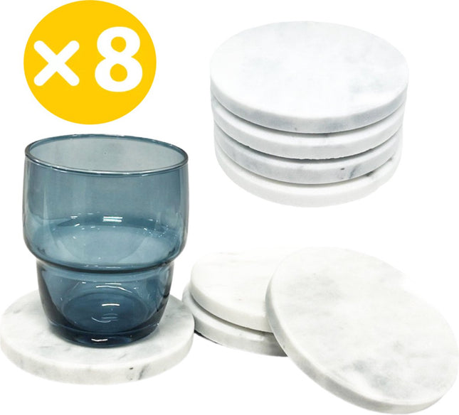 Set de 8 sous-verres ronds pour verres D10 cm Marbre blanc