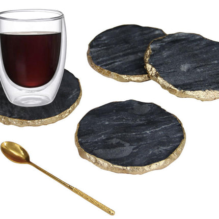 Sous-verres en marbre (set) noir/doré