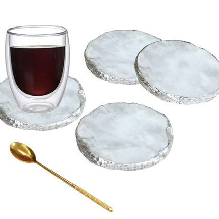 Sous-verres marbre (lot) blanc - argenté