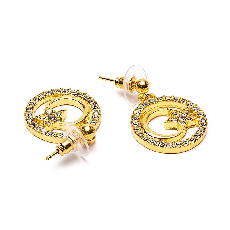 Gold-colored moon and star earrings