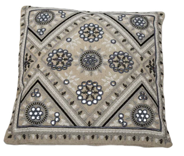 Coussins décoratifs orientaux broderie miroir gris