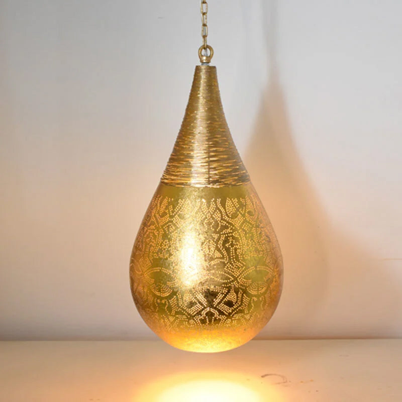 Orientalische Filigran-Design-Hängelampe Tropfen & Draht Vintage Gold
