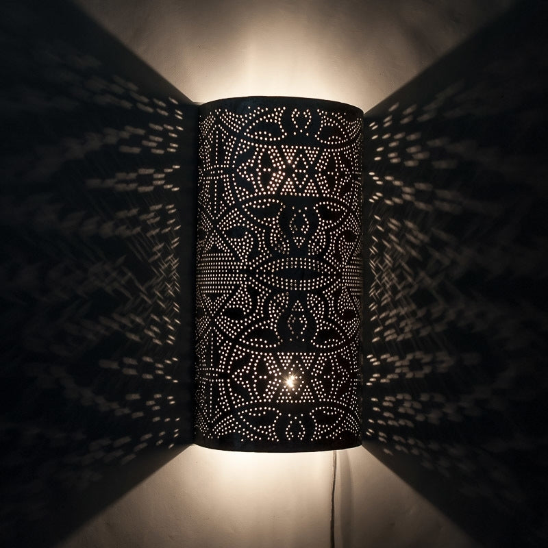 Oosterse filigrain wandlamp half cilinder zilver