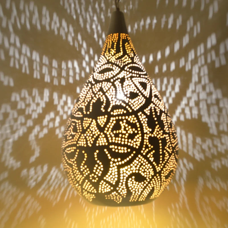 Oosterse filigrain hanglamp druppel wit / goud