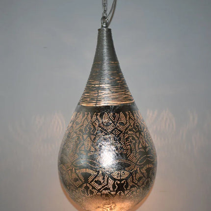 Suspension orientale en filigrane, design goutte et fil, argent vintage