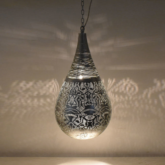 Suspension orientale en filigrane, design goutte et fil, argent vintage