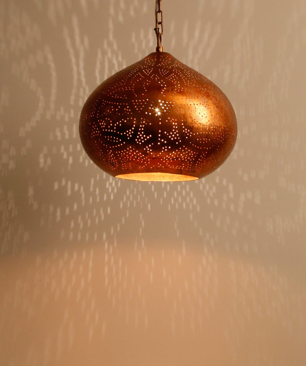 Pendant lamp pumpkin filigree-style metal weathered copper color finish