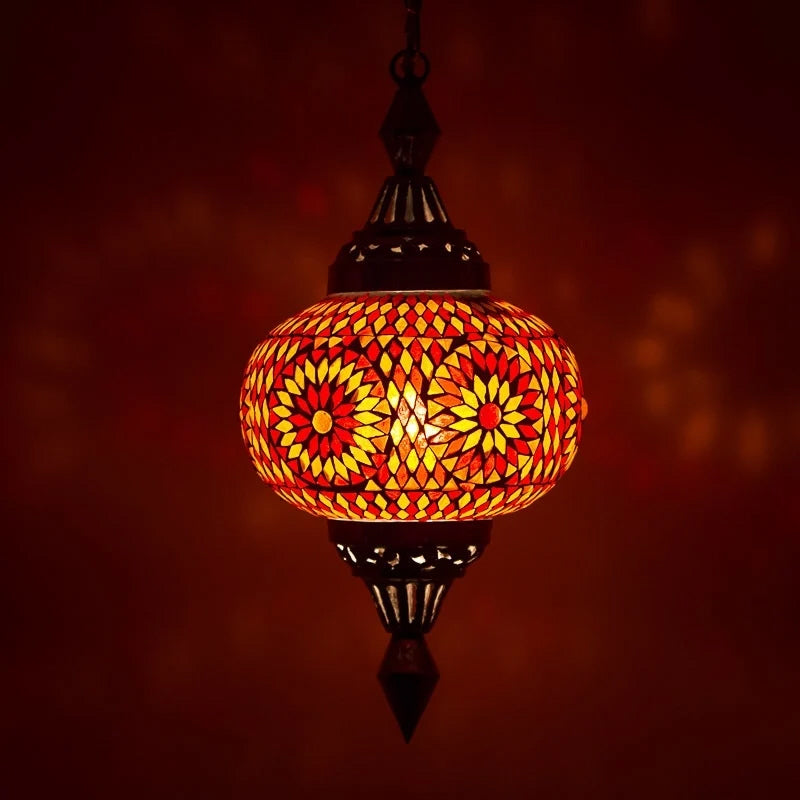 Pendant lamp pumpkin mosaic Turkish design red - orange