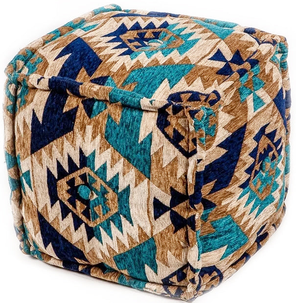 Pouf oriental design kilim bleu carré