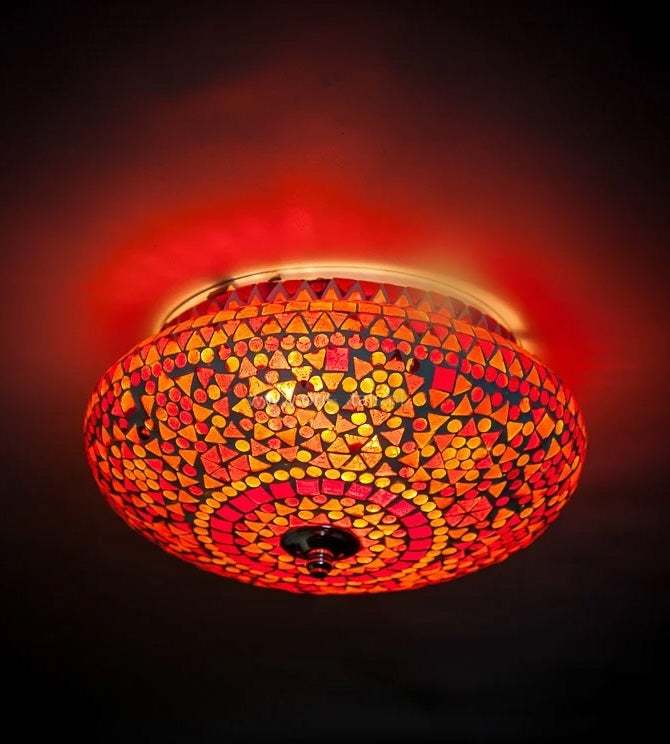 Oriental mosaic flush mount ceiling light - diameter 25