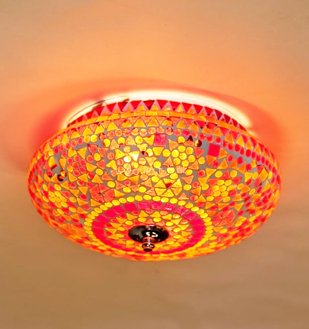 Oriental mosaic flush mount ceiling light - diameter 25