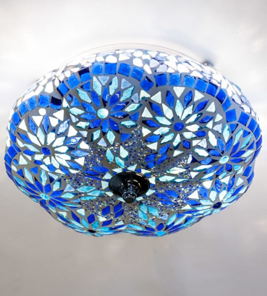 Plafonnière mozaïek met kralen - turks design 25 cm - blauw - pompoen model