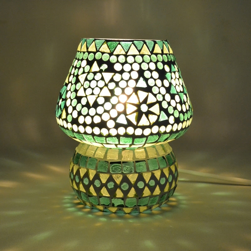 Oriental mosaic mushroom table lamp green