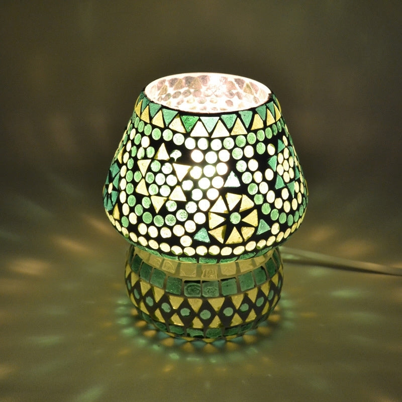 Oriental mosaic mushroom table lamp green