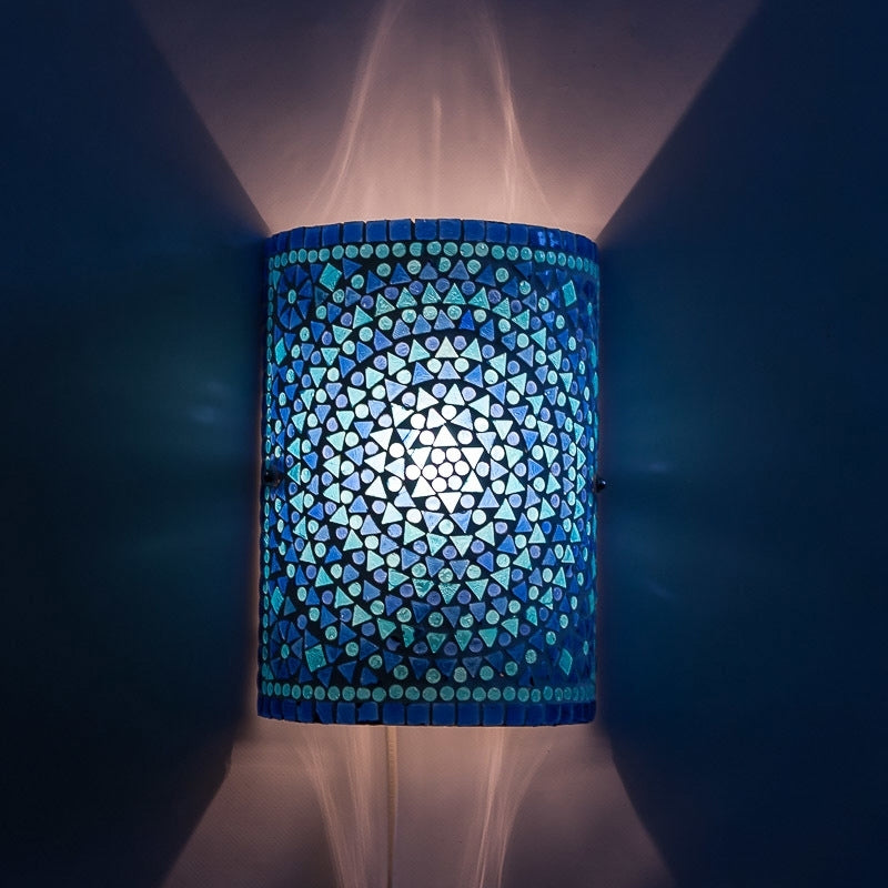 Orientalische Wandlampe Mosaik – Zylindermodell blau