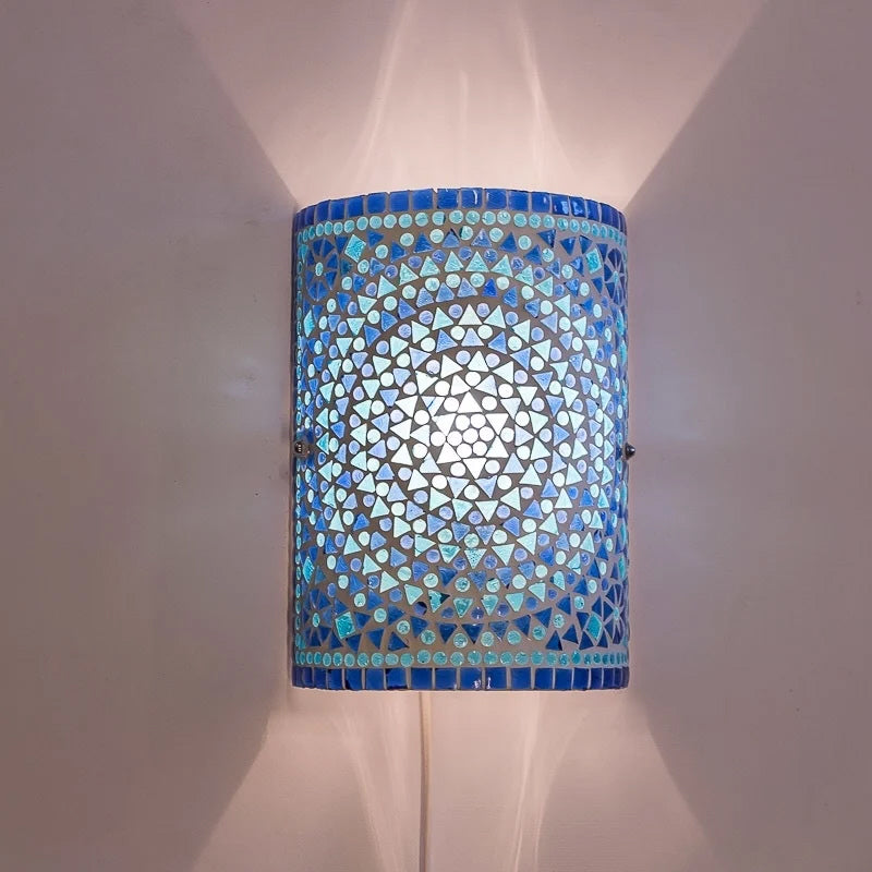 Orientalische Wandlampe Mosaik – Zylindermodell blau