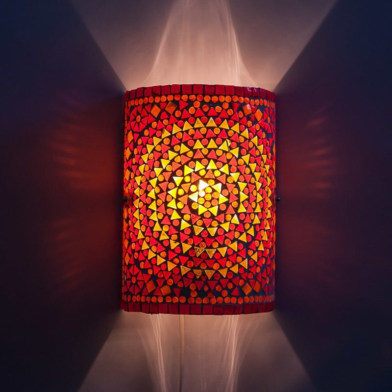 Oosterse wandlamp mozaïek – halve cilinder van rood en oranje glas, 26 cm – foto 2