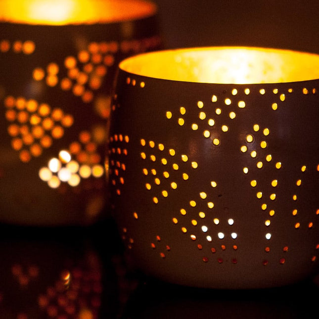 Oosterse waxinehouder bol - filigrain wit/vintage goud - Set van 2 stk.