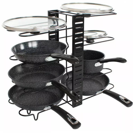 Organisateur de casseroles - 8 compartiments - Noir - 47 x 20,5 x 38 cm - Étagère de rangement pour casseroles, faitouts et couvercles