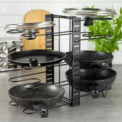 Organisateur de casseroles - 8 compartiments - Noir - 47 x 20,5 x 38 cm - Étagère de rangement pour casseroles, faitouts et couvercles