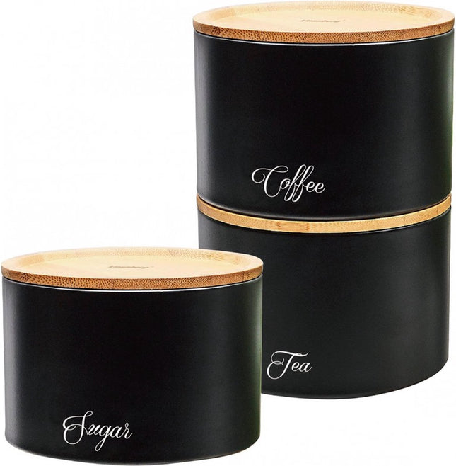 Opbergblikken - thee, suiker en koffie - zwart