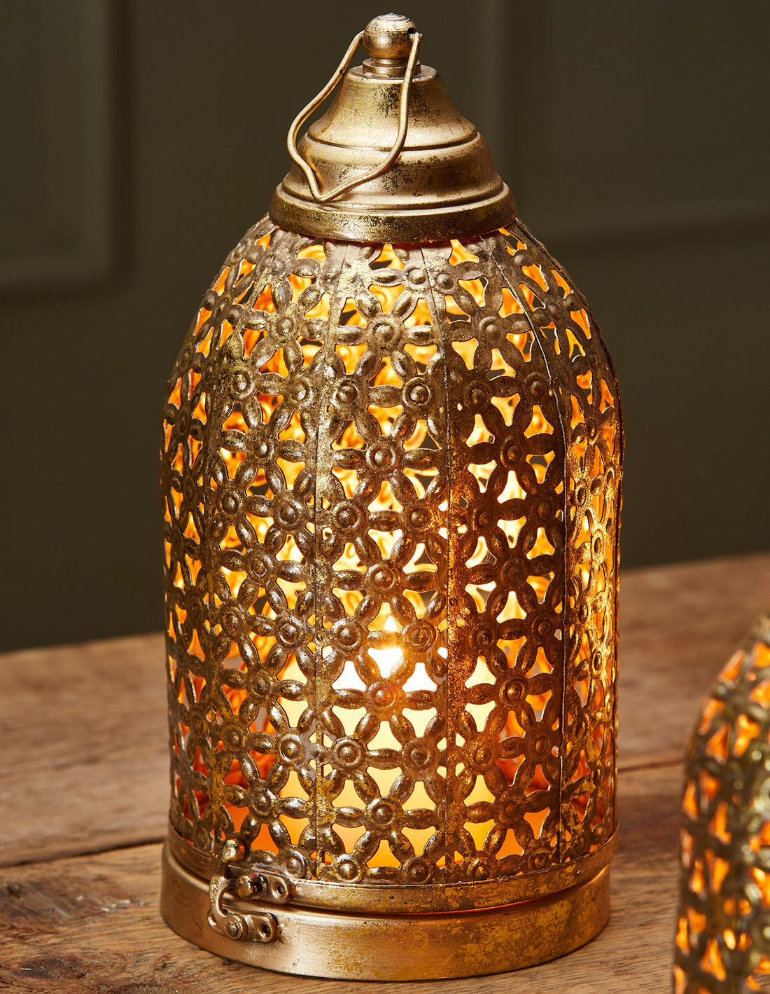Large openwork Oriental lantern with an antique gold finish
